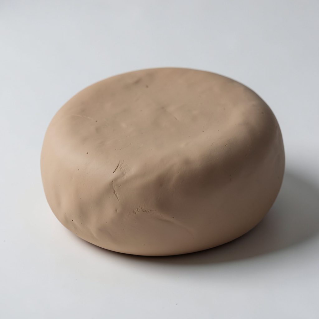 Soft clay-model render in dusty coral and cream, rounded handmade shapes evoking a fashion editorial still life