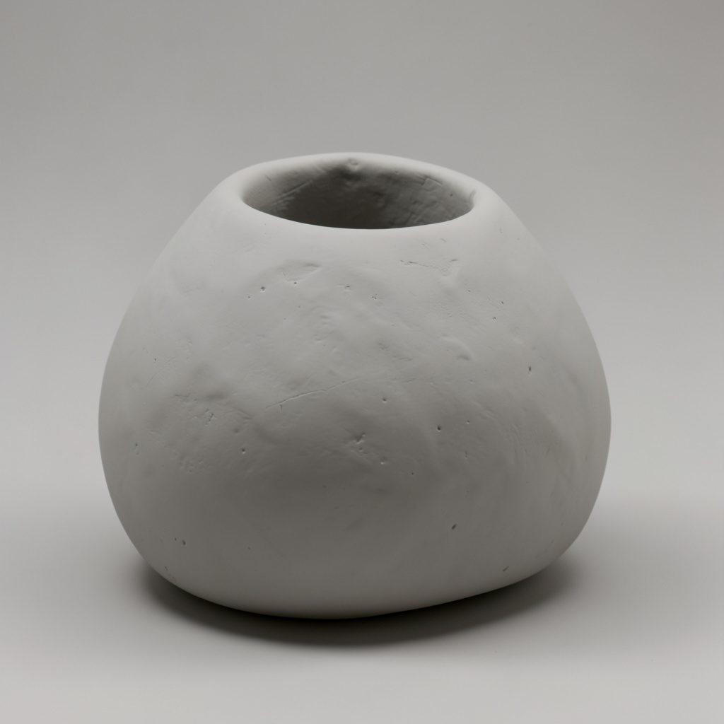 Soft clay-model studio microphone rendered in rounded handmade forms, muted cream and warm amber tones, calm professional atmosphere
