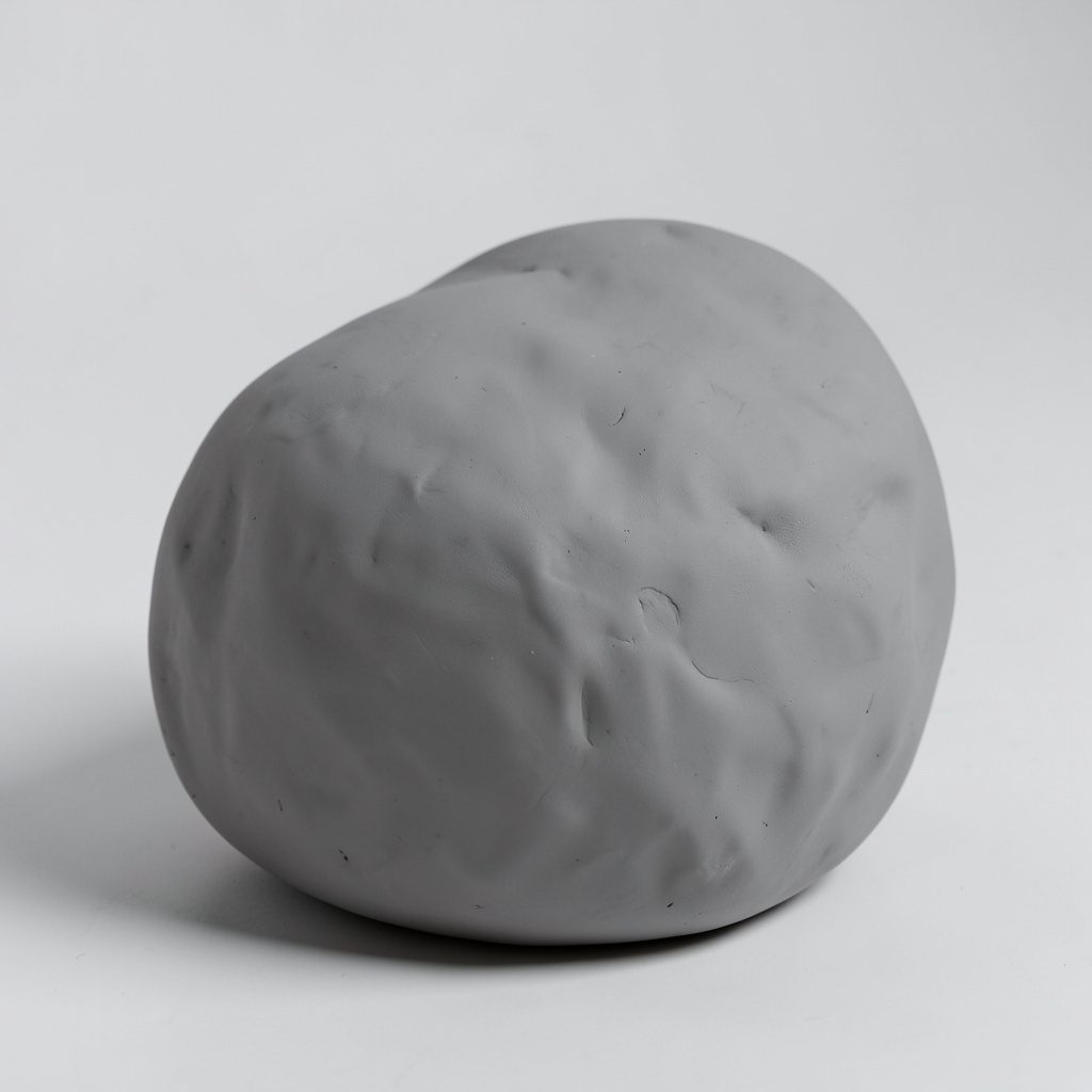 Soft clay-model render in muted periwinkle and warm cream, rounded handmade forms with a calm editorial mood